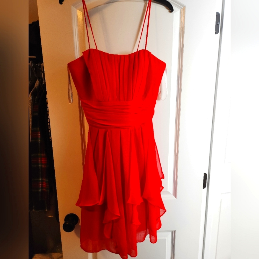 Strapless chiffon dress with layered skirt